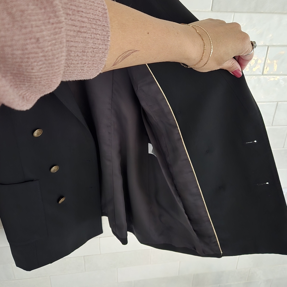 Rag & Bone Double Breasted Black Blazer Brass Buttons Emile Tia Andie Size 8 - Picture 8 of 10